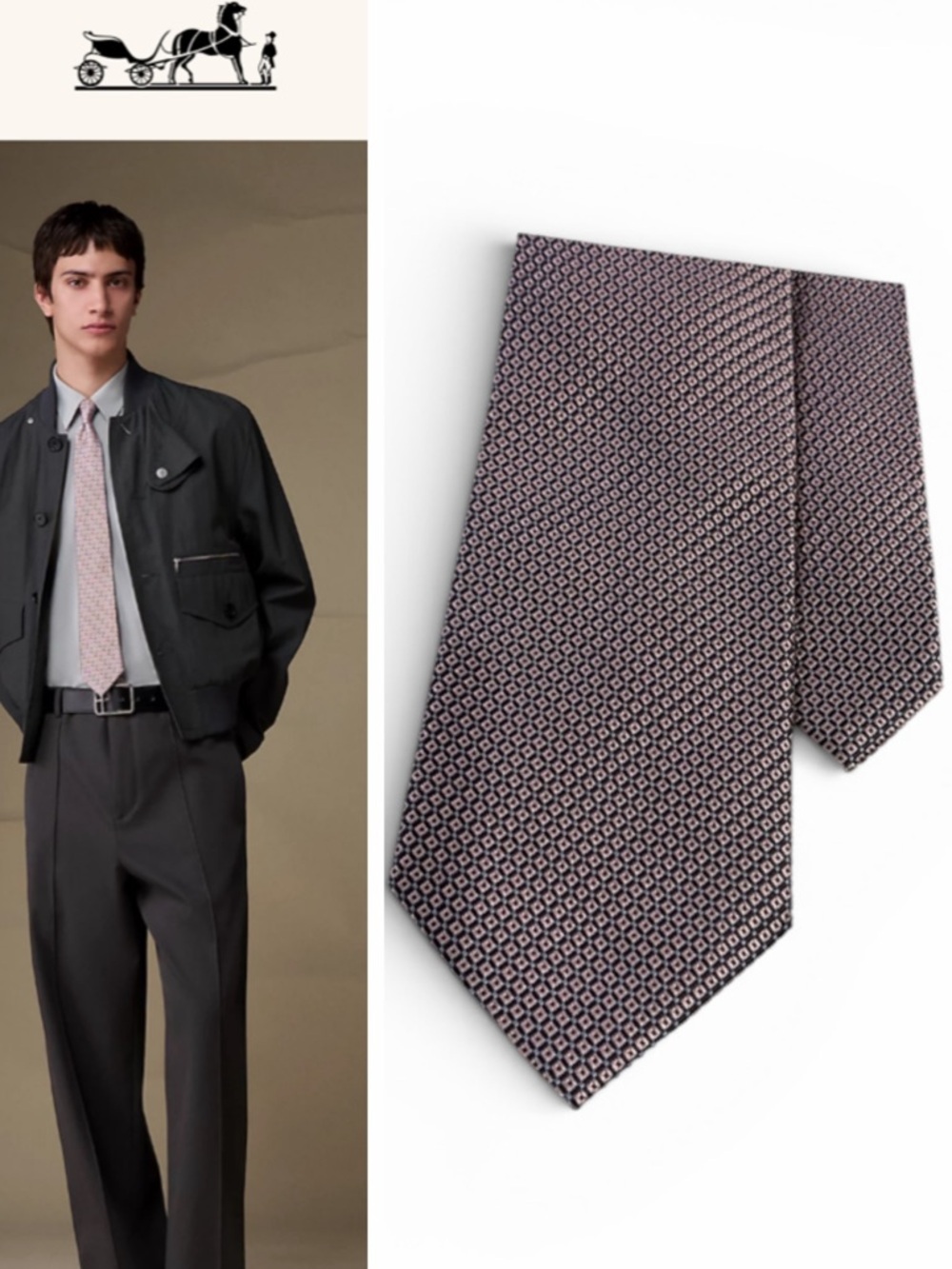 Silk Navy & Pink Geometric Tie